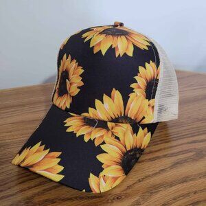 Sunflower Messy High Bun Ponytail Adjustable Mesh Back Trucker Baseball Cap